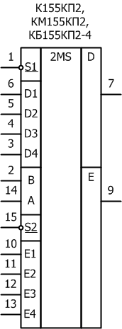 Условное графическое обозначение микросхем: К155КП2, КМ155КП2, КБ155КП2-4