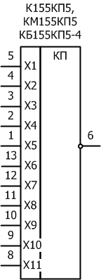 Условное графическое обозначение микросхем: К155КП5, КМ155КП5, КБ155КП5-4