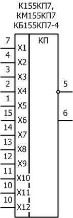 Условное графическое обозначение микросхем: К155КП7, КМ155КП7, КБ155КП7-4